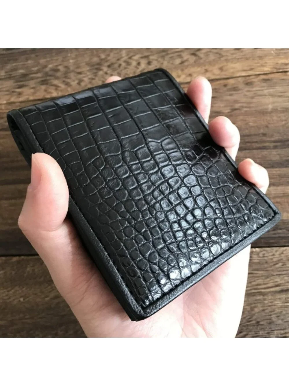 Handmade Crocodile Skin Wallet - Genuine Alligator, Luxury Gift for Him, Black